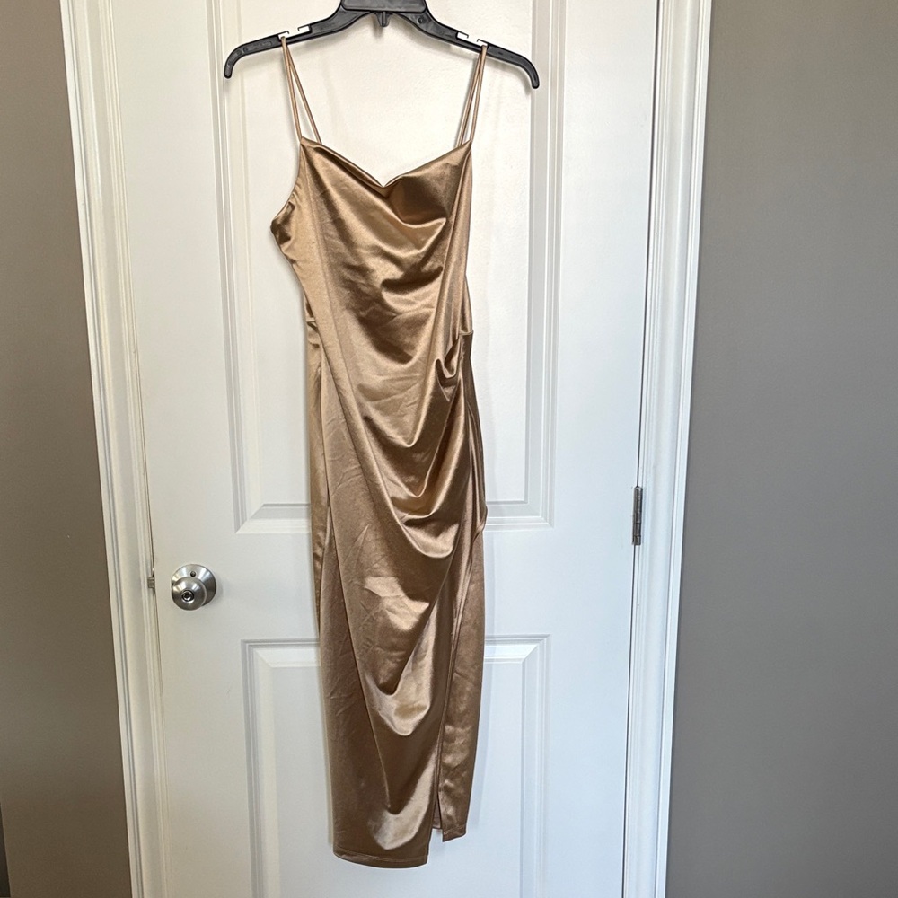Windsor Gold Asymmetrical Satin Dress